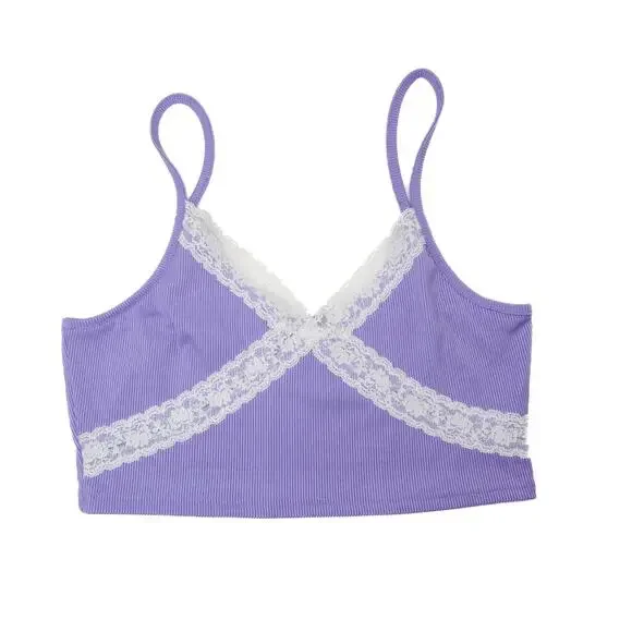 Cider Pastel Purple Lace Cropped Cami Medium - Picture 2 of 5